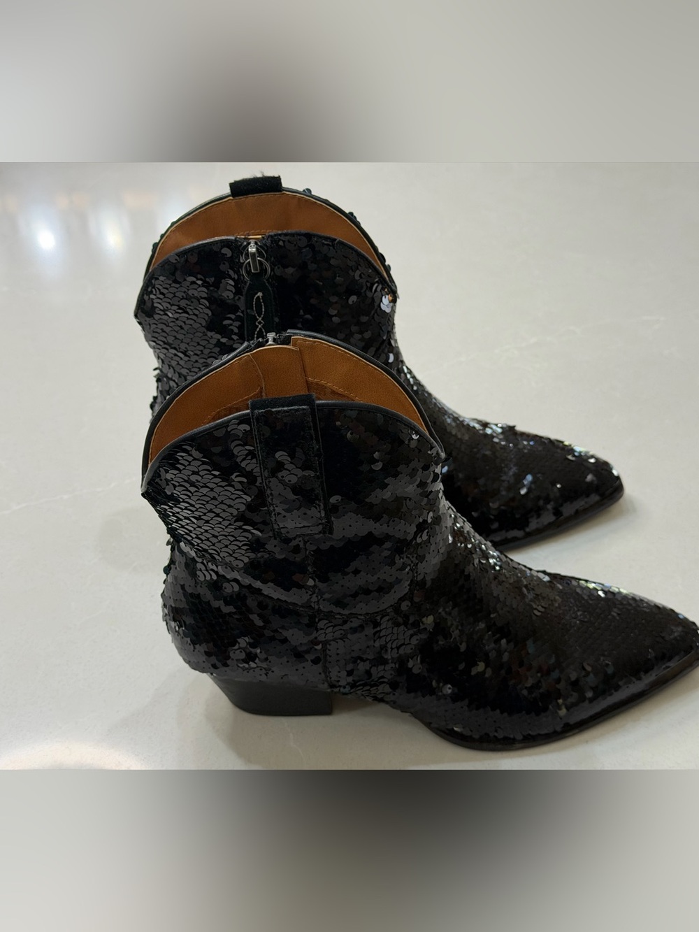 Dingo Bling Thing Black Sequin Western Ankle Booties Sz 8M